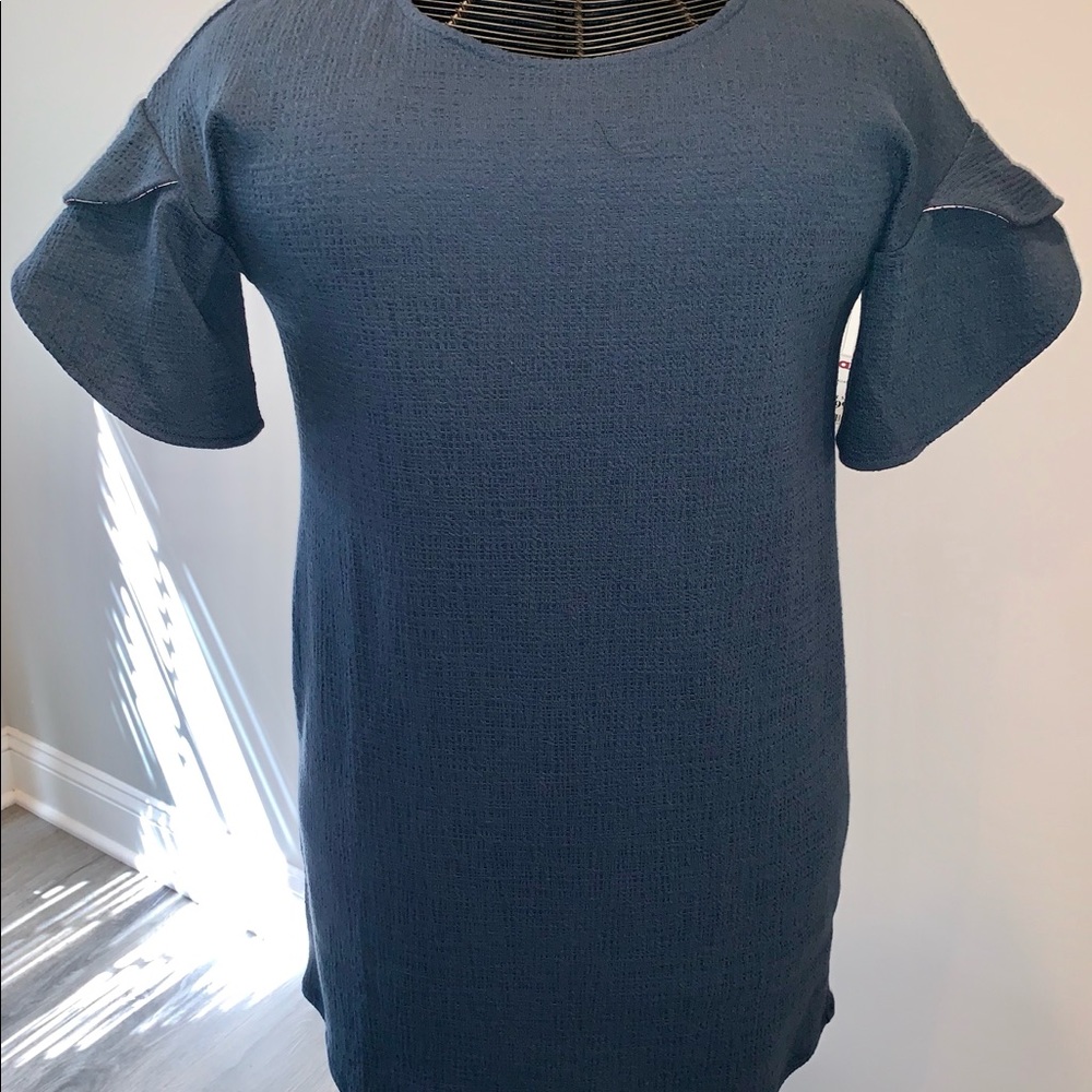 Amaryllis Blue Flutter Sleeves Dress